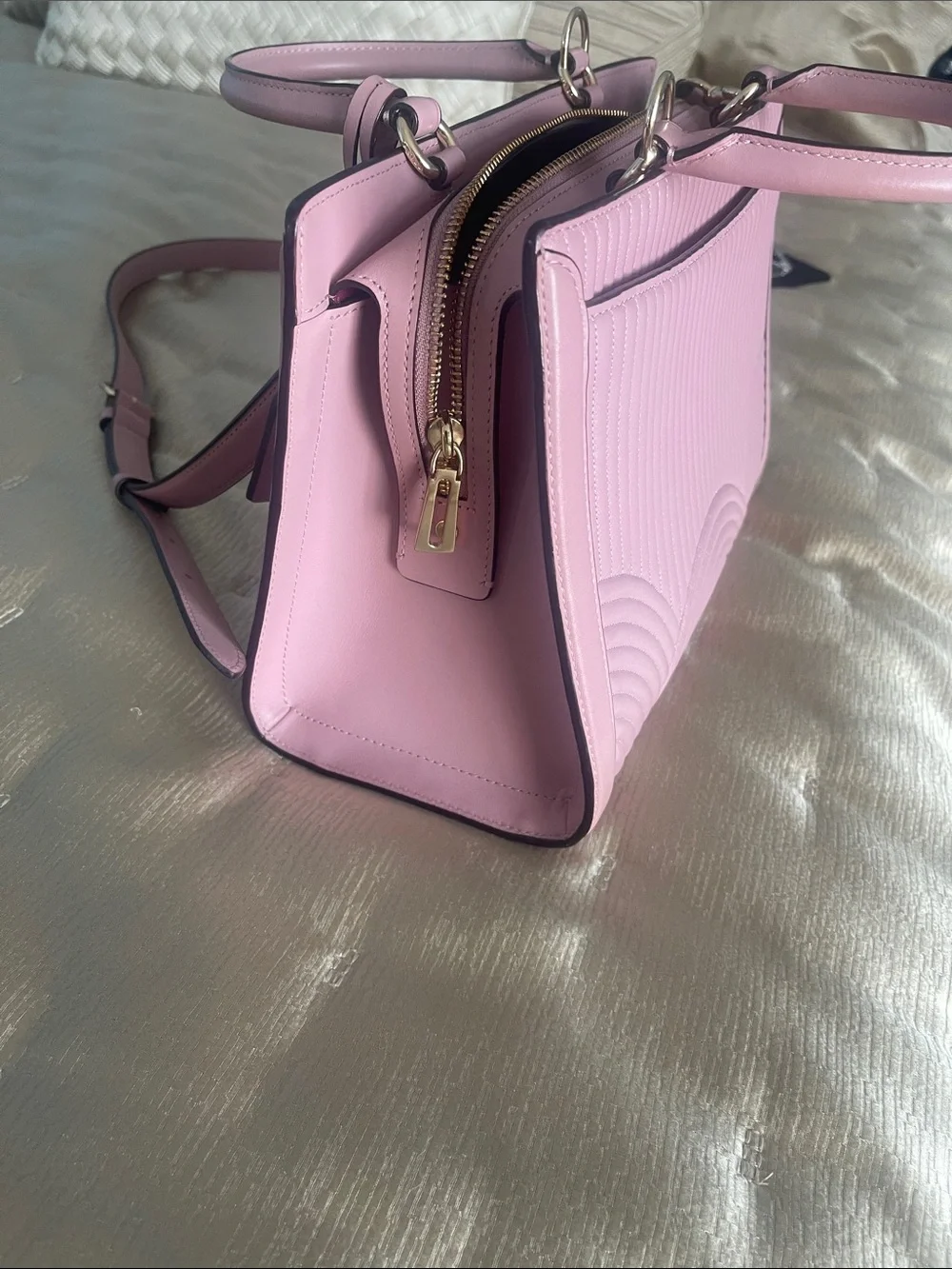Coach Quilted Leather Satchel in Light Pink with Gold Hardware